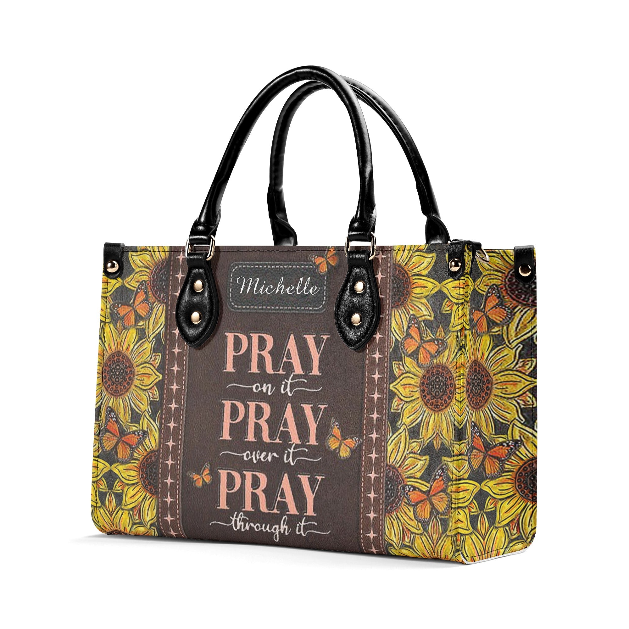 Pray On It Pray Over It Pray Through It Leather Bag, Custom Leather Bag With Bible Verse. BLAF06